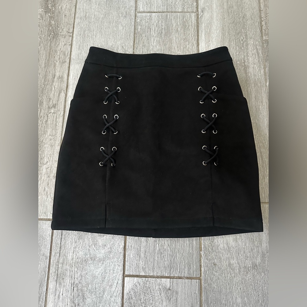 Black Lace-Up Mini Skirt